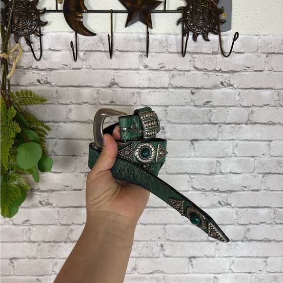 Vintage Accessories - Vintage Seafoam Green Leatherwork Studden Boho Western Belt